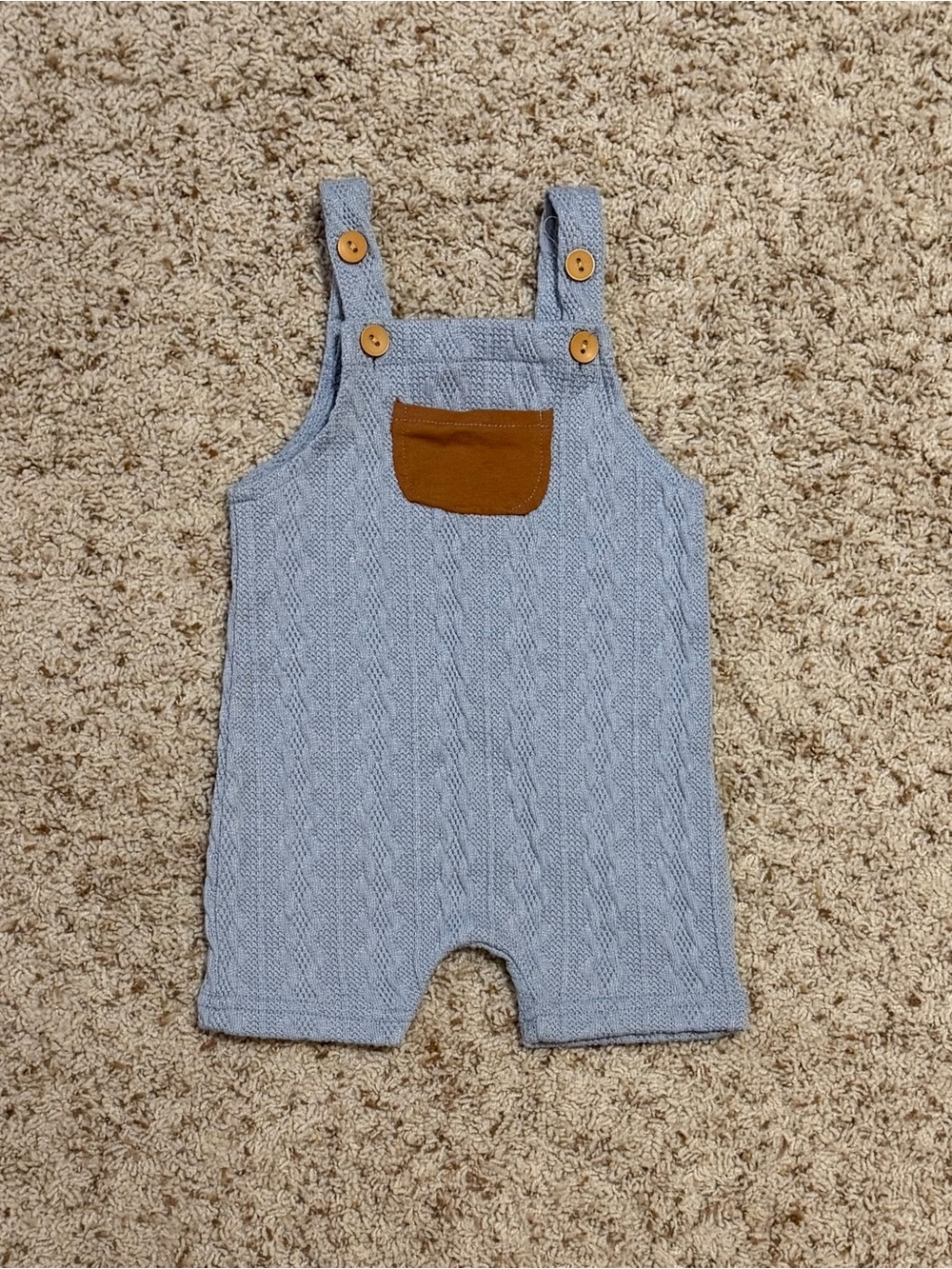 Baby Blue Ribbed Knitted Overalls Onesie w/ Adjustable Straps. Size 12-18m. NWT!
